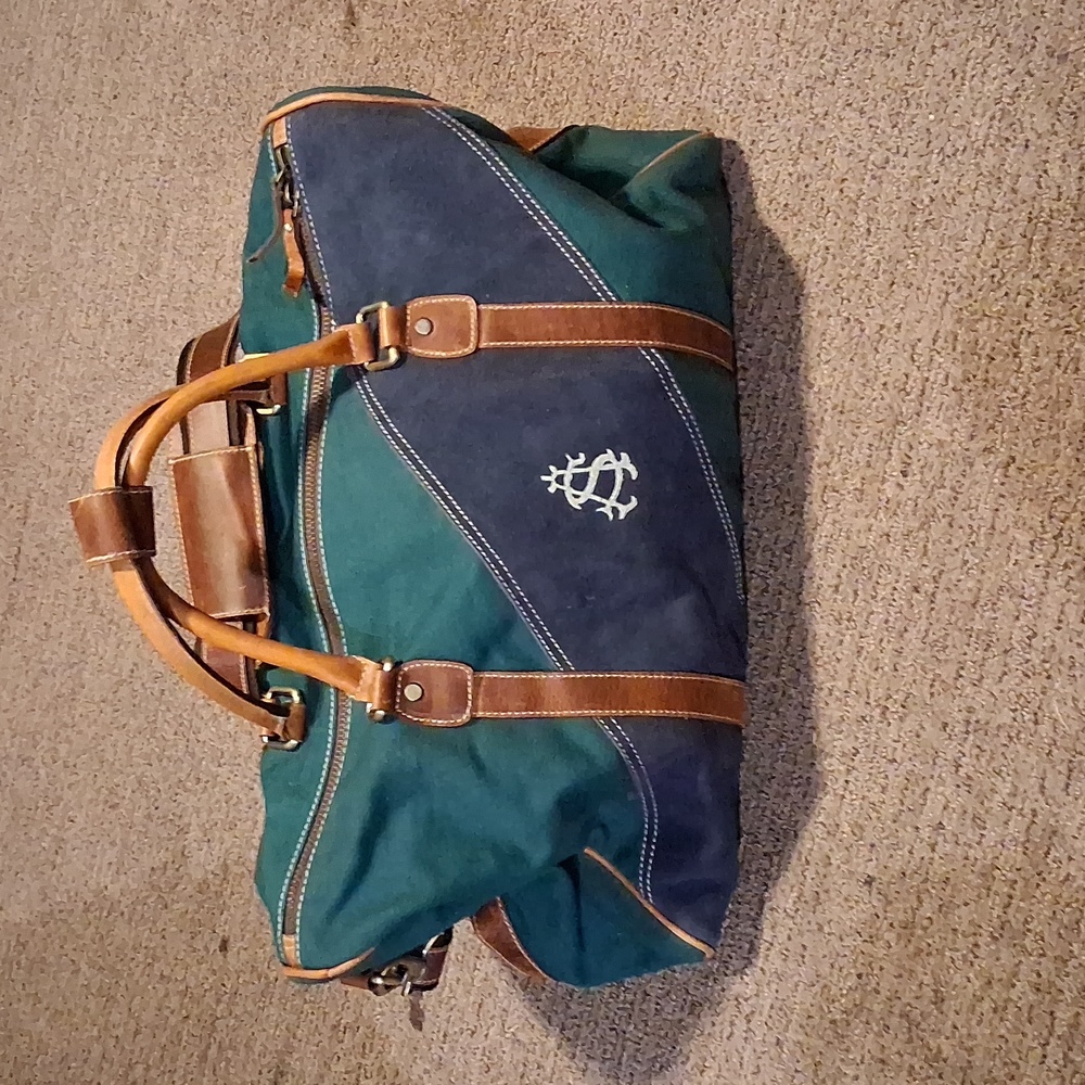 Stylish Teal and Navy F.H WADSWORTH Duffel Bag with Leather Trim